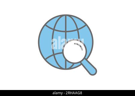 Global search icon. Icon related to Search Engine Optimization. suitable for web site design, app, user interfaces. flat line icon style. Simple vecto Stock Vector