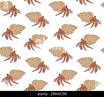 Vector seamless pattern of hand drawn doodle sketch colored hermit crab isolated on white background Stock Vector