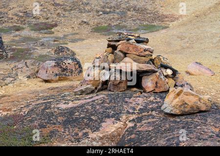 Greenland, Uummannaq Bay, Akulleq. HIstoric native fox trap, thought to be Thule culture and about 500 years old. Stock Photo