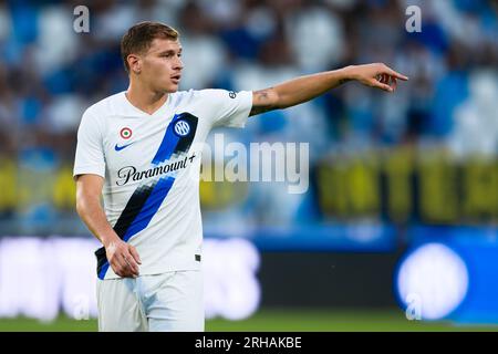 Nicolo Barella of FC Internazionale gestures during the friendly football match between FC Internazionale and KF Egnatia. Stock Photo