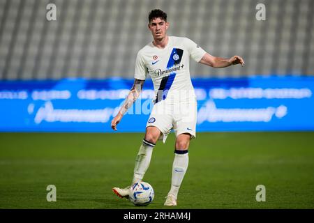Alessandro Bastoni of FC Internazionale in action during the friendly football match between FC Internazionale and KF Egnatia. Stock Photo