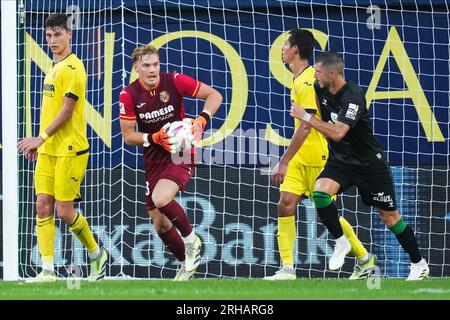 Villarreal, Spain. 13th Aug, 2023. Filip Jorgensen of Villarreal CF during the La Liga match between Villarreal CF and Real Betis played at La Cerámica Stadium on August 13 in Villarreal, Spain. (Photo by Bagu Blanco/PRESSINPHOTO) Credit: PRESSINPHOTO SPORTS AGENCY/Alamy Live News Stock Photo