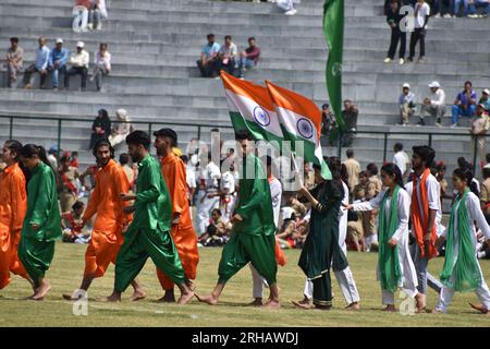 Srinagar, India. 15th Aug, 2023. 77th Independence Day Celebration in Kashmir Cultural programmes at bakshi stadium Srinagar. on August 15, 2023, Srinagar, India. (Credit Image: © Umer Qadir/eyepix via ZUMA Press Wire) EDITORIAL USAGE ONLY! Not for Commercial USAGE! Stock Photo