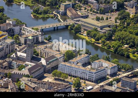 Aerial view, city and historical town hall with town hall tower, StadtQuartier Schloßstraße, Altstadt I, Mülheim an der Ruhr, Ruhrgebiet, North Rhine- Stock Photo