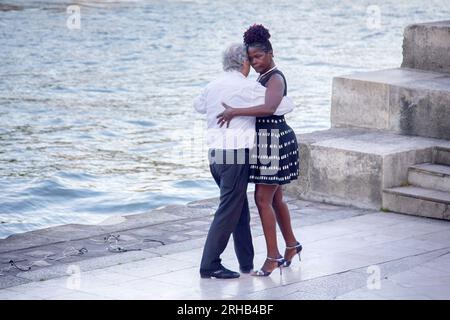 Paris, France - 24.09.2017: Parisians adulthood going on banks river Seine to dance, dancing evening - restored form of social life from antiquity, le Stock Photo