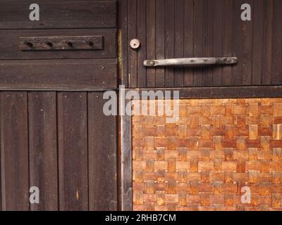 The details of a Timber sauna door in Finland Stock Photo