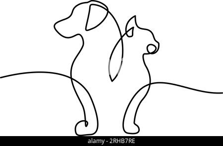 Pet symbol with cat and dog profiles. Continouos one line drawing. Vector illustration Stock Vector