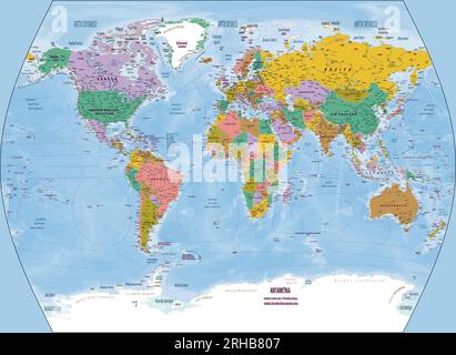 Political world map Turkish language times projection Stock Vector