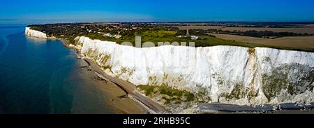 Panoramic aerial image looking towards St  Margret's Bay, with the Port of Dover beyond. Stock Photo