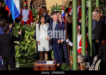 Paraguay, Asunción: 15 August 2023,  Luiz Inacio Lula da Silva (M), president of Brazil, attends the swearing-in of Peña as the new president of Paraguay. Photo: Nathalia Aguilar/dpa Stock Photo
