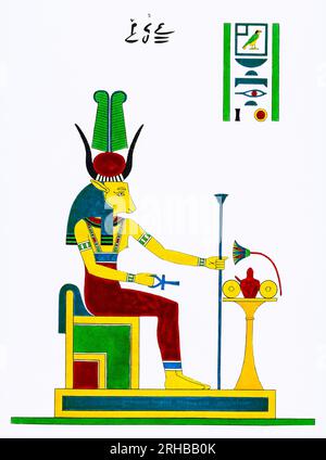 Hathor illustration from Pantheon Egyptien by Leon Jean Joseph Dubois . Original from The New York Public Library. Stock Photo