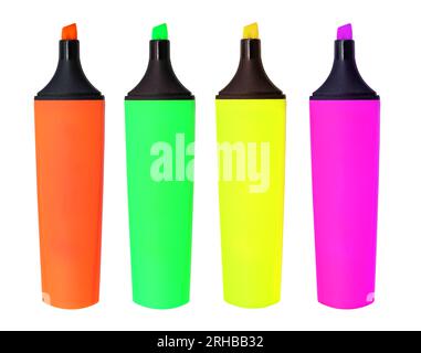 Set of multi-colored markers on a white background. Text marker for office and study Stock Photo