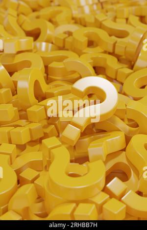 Lots of solid yellow question marks. 3d illustration. Stock Photo