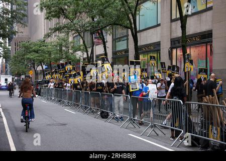 SAG-AFTRA picket line in Downtown, Manhattan on August 15, 2023 in New York City. Credit: Brazil Photo Press/Alamy Live News Stock Photo