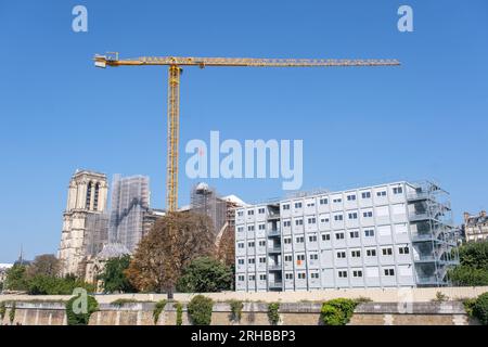 Paris, FR - 31 August 2022: Notre-Dame de Paris cathedral under reconstruction and renovation after fire Stock Photo
