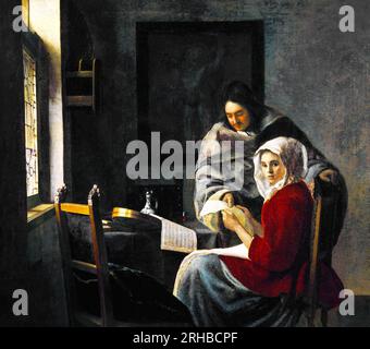 Johannes Vermeer’s Girl Interrupted at Her Music  famous painting. Original from Wikimedia Commons. Stock Photo