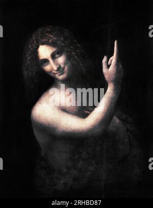 Leonardo da Vinci's Saint John the Baptist famous painting. Original from Wikimedia Commons. Stock Photo