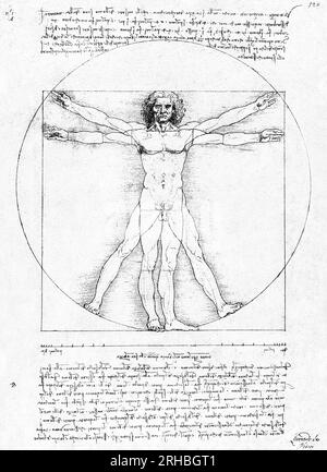 Leonardo da Vinci's Vitruvian Man  famous drawing. Original from Wikimedia Commons. Stock Photo