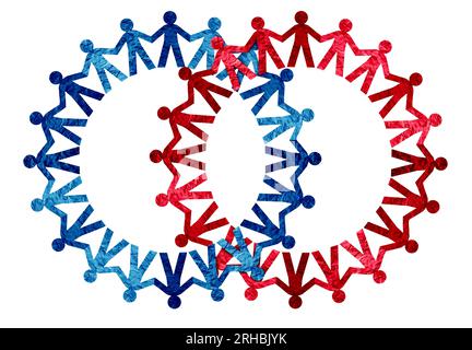 United People as two groups connected as a bipartisan concept of diversity and crowd cooperation as a red and blue group representing politics as cons Stock Photo