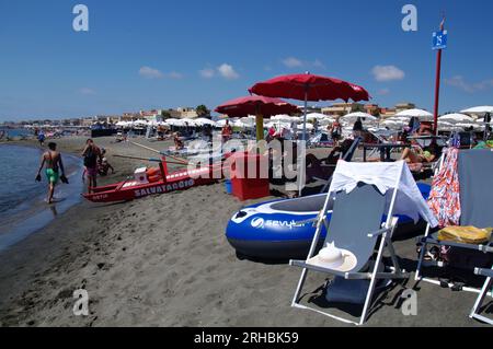 Ostia, Italy. 15th Aug, 2023. A free beach in Ostia, a seaside resort ...