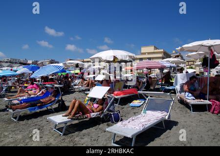 Ostia, Italy. 15th Aug, 2023. A free beach in Ostia, a seaside resort ...