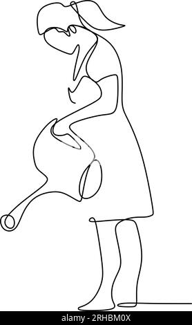 continuous line drawing of a woman watering a plant Stock Vector Image ...