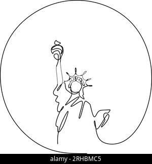 Statue of Liberty Isolated one white background with continuous single line drawing vector illustration Stock Vector