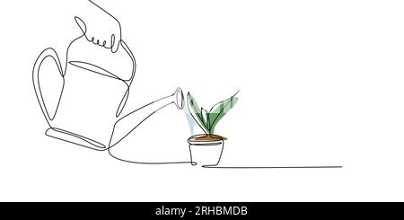 Continuous one line line art Watering can garden tool Stock Vector ...
