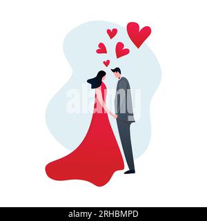 Cute couple wedding vector illustration with flat design cartoon character elegant popular design Stock Vector