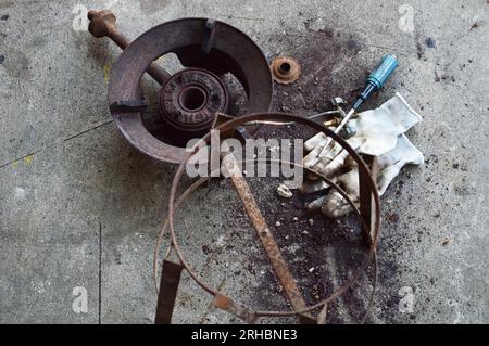Scrub rusted steel that is stuck. Stock Photo