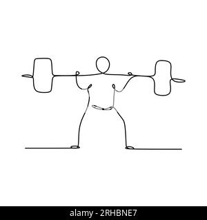 drawing a continuous line of weightlifting position. Stock Vector