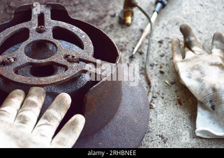Scrub rusted steel that is stuck. Stock Photo