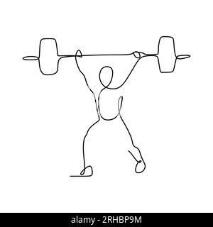 drawing a continuous line of weightlifting position. Stock Vector