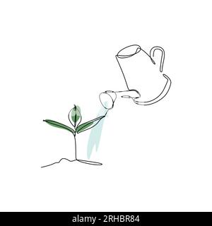 Continuous one line line art Watering can garden tool Stock Vector ...