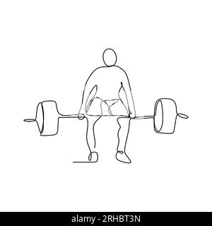 drawing a continuous line of weightlifting position. Stock Vector