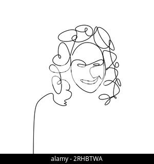 one line drawing continues curly hair. Stock Vector