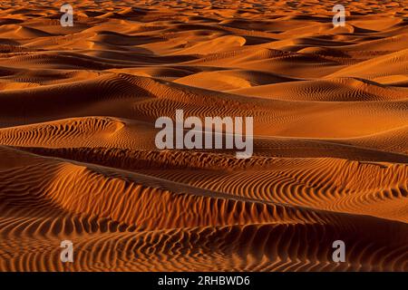 Close-up full frame view of orange sand dunes in the desert, Saudi Arabia Stock Photo