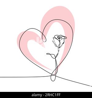 Continuous one line drawing vector illustration of rose flower minimalist design minimalism concept Stock Vector