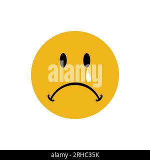 Sad Depressed and sad emoticon with tear on face - Vector Stock Vector