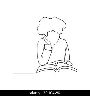 continuous line drawing of a child reading a book Stock Vector Image ...