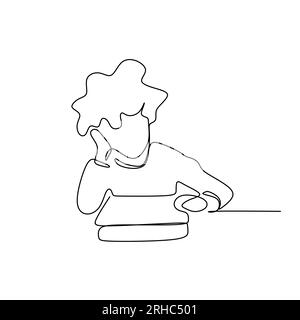 continuous line drawing of a child reading a book Stock Vector Image ...
