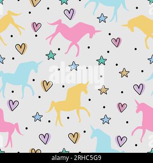 Cute unicorn seamless pattern vector illustration with childish drawing for cute baby fashion textile print Stock Vector