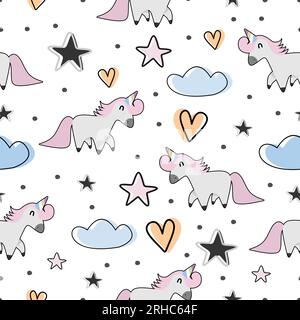 Unicorn seamless pattern for baby and kids fashion textile print. Funny moment good for clothing and blanket. Stock Vector