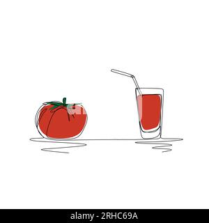 Tomato juice continuous line art drawing. Healthy lifestyle concept. Stock Vector