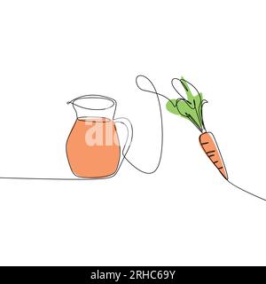 Carrot and juice continuous line art drawing vector. Healthy diet concept. Stock Vector