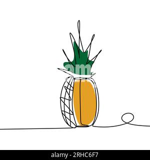 Pineapple continuous line art drawing vector illustration minimalist design Stock Vector