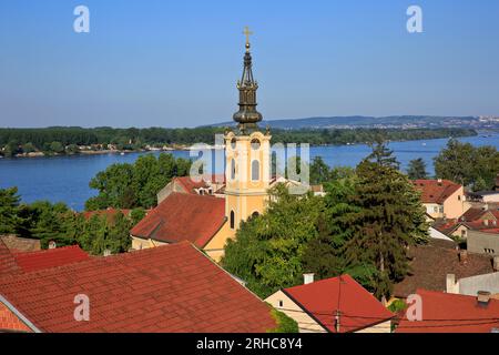 Panoramic views across Zemun and the River Danube from the Gardos Tower in Zemun (Belgrade), Serbia on a beautiful summer afternoon Stock Photo