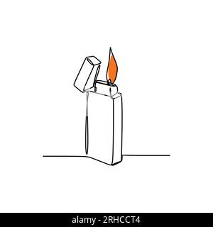 Continuous line drawing of burning a lighter on white background Stock Vector