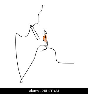 one line drawing of a guy burning a cigarette with a lighter vector illustration Stock Vector
