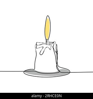 continuous one line drawing of candle burning and melting vector illustration Stock Vector